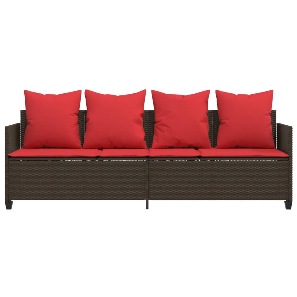 vidaXL Sonnenliege mit Kissen Braun Poly Rattan