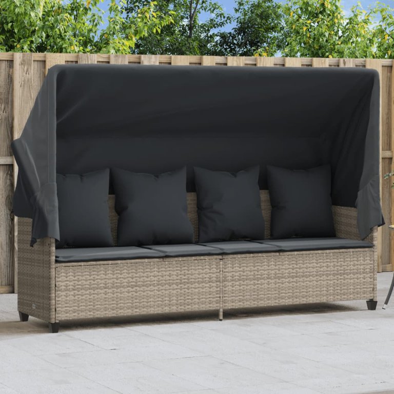 vidaXL Sonnenliege mit Kissen Schwarz Poly Rattan