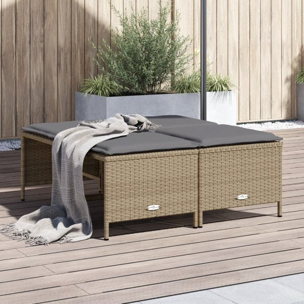 vidaXL Gartenhocker mit Kissen 4 Stk. Schwarz Poly Rattan