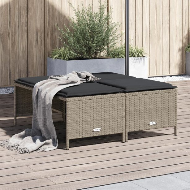 vidaXL Gartenhocker mit Kissen 4 Stk. Schwarz Poly Rattan