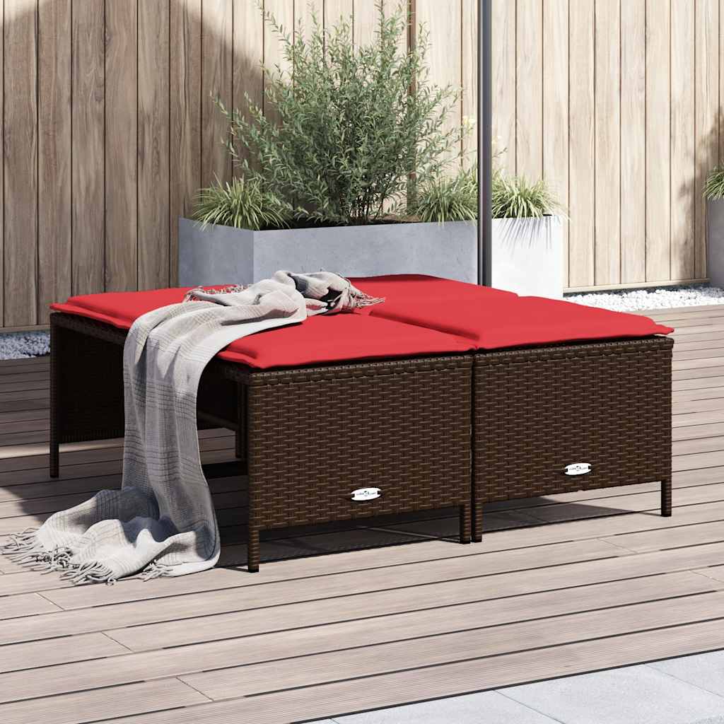 vidaXL Gartenhocker mit Kissen 4 Stk. Braun Poly Rattan