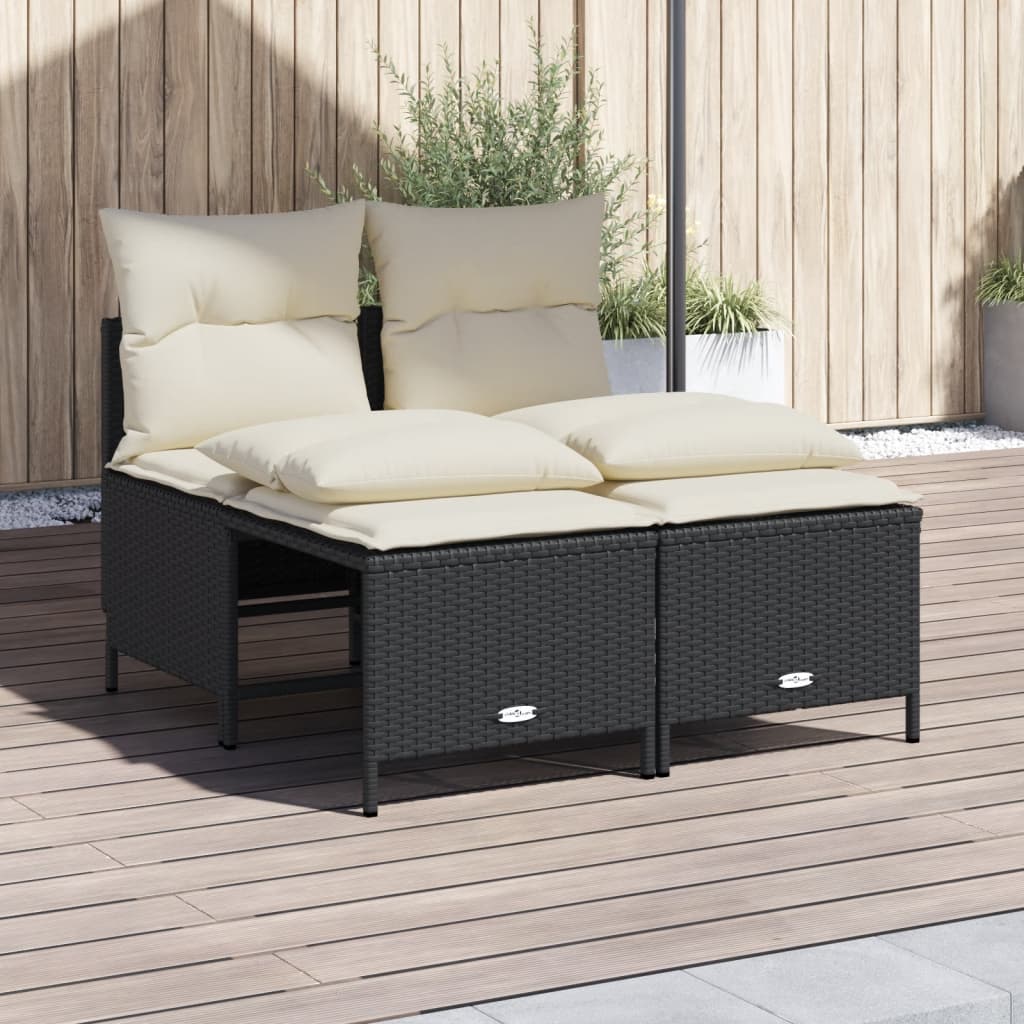 vidaXL 4-tlg. Garten-Sofagarnitur mit Kissen Schwarz Poly Rattan
