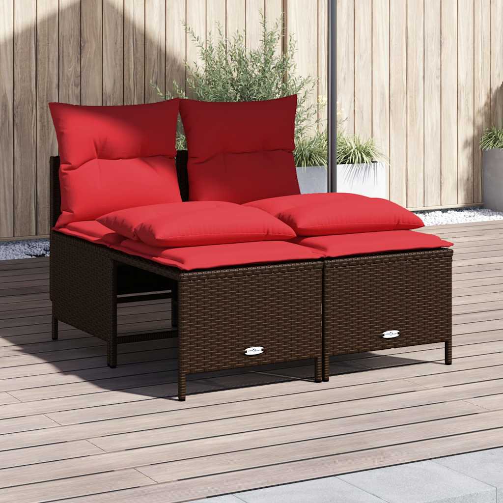 vidaXL 4-teiliges Gartensofa-Set mit Kissen, braun, Polyrattan