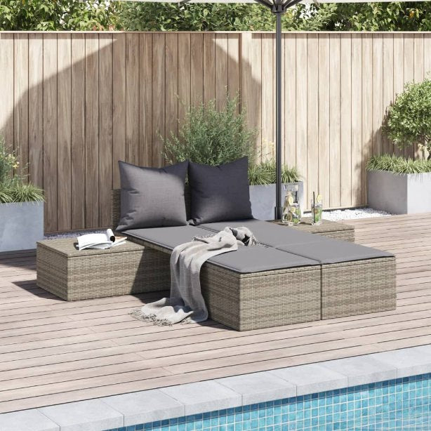 vidaXL Doppel-Sonnenliege mit Kissen Schwarz Poly Rattan