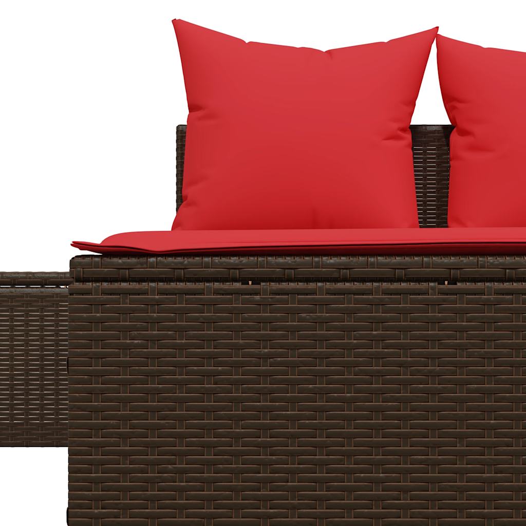 vidaXL Doppelte Sonnenliege mit Kissen Braun Poly Rattan