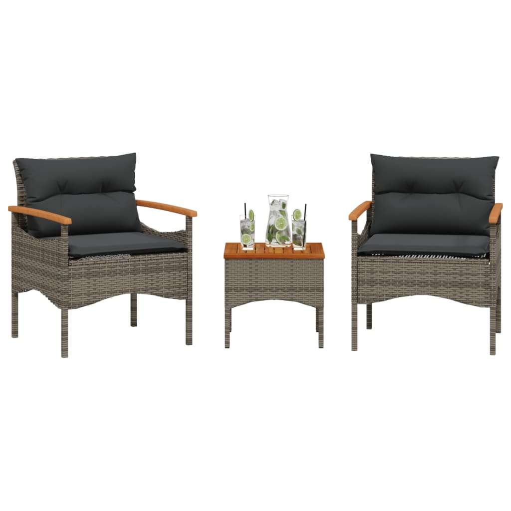 vidaXL 3-tlg. Garten-Sofagarnitur mit Kissen Schwarz Poly Rattan