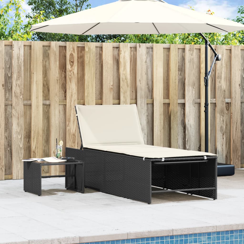 vidaXL Modulare Sonnenliegen 2 Stk. mit Tisch Schwarz Poly Rattan