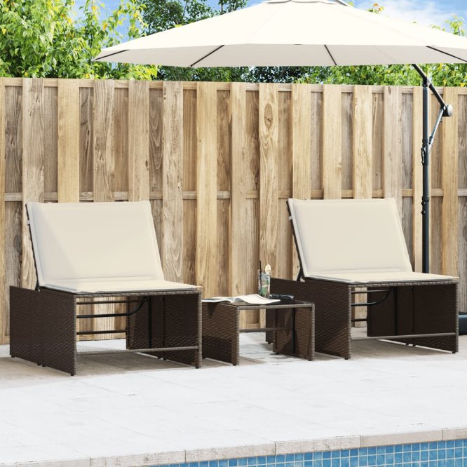 vidaXL Modulare Sonnenliegen 2 Stk. mit Tisch Schwarz Poly Rattan