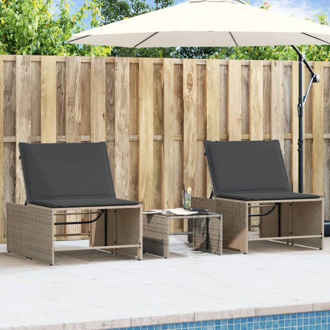 vidaXL Modulare Sonnenliegen 2 Stk. mit Tisch Schwarz Poly Rattan