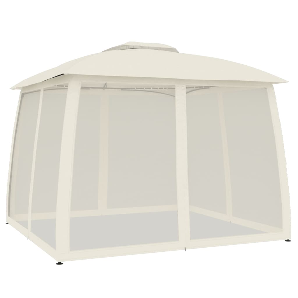 vidaXL Pavillon mit Doppeldach & Netzwänden Creme 2,93x2,93 m Stahl