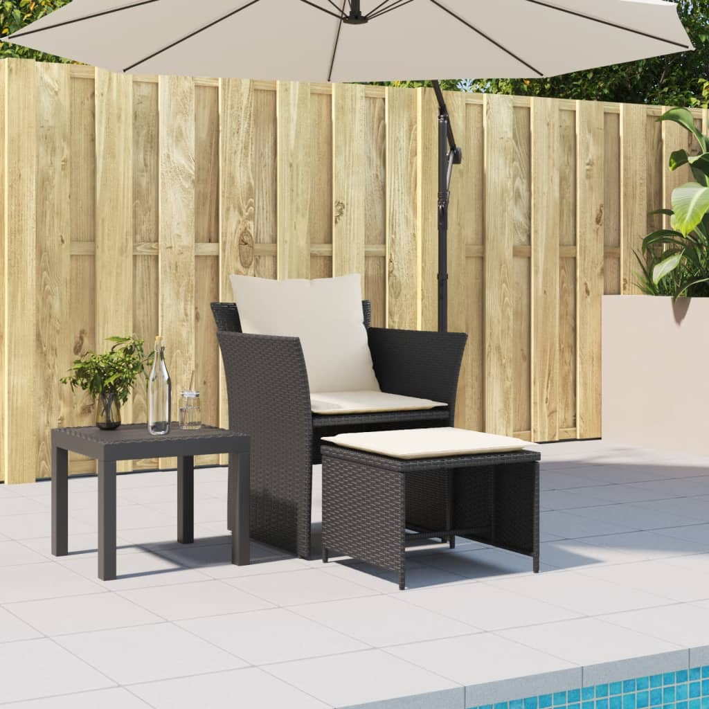 vidaXL Gartenstuhl mit Fußhocker Schwarz Poly Rattan