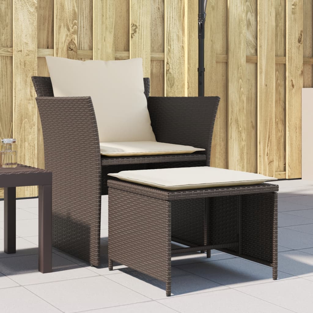 vidaXL Gartenstuhl mit Fußhocker Schwarz Poly Rattan