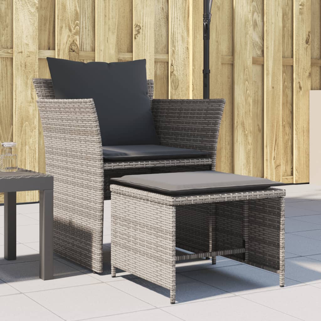 vidaXL Gartenstuhl mit Fußhocker Schwarz Poly Rattan