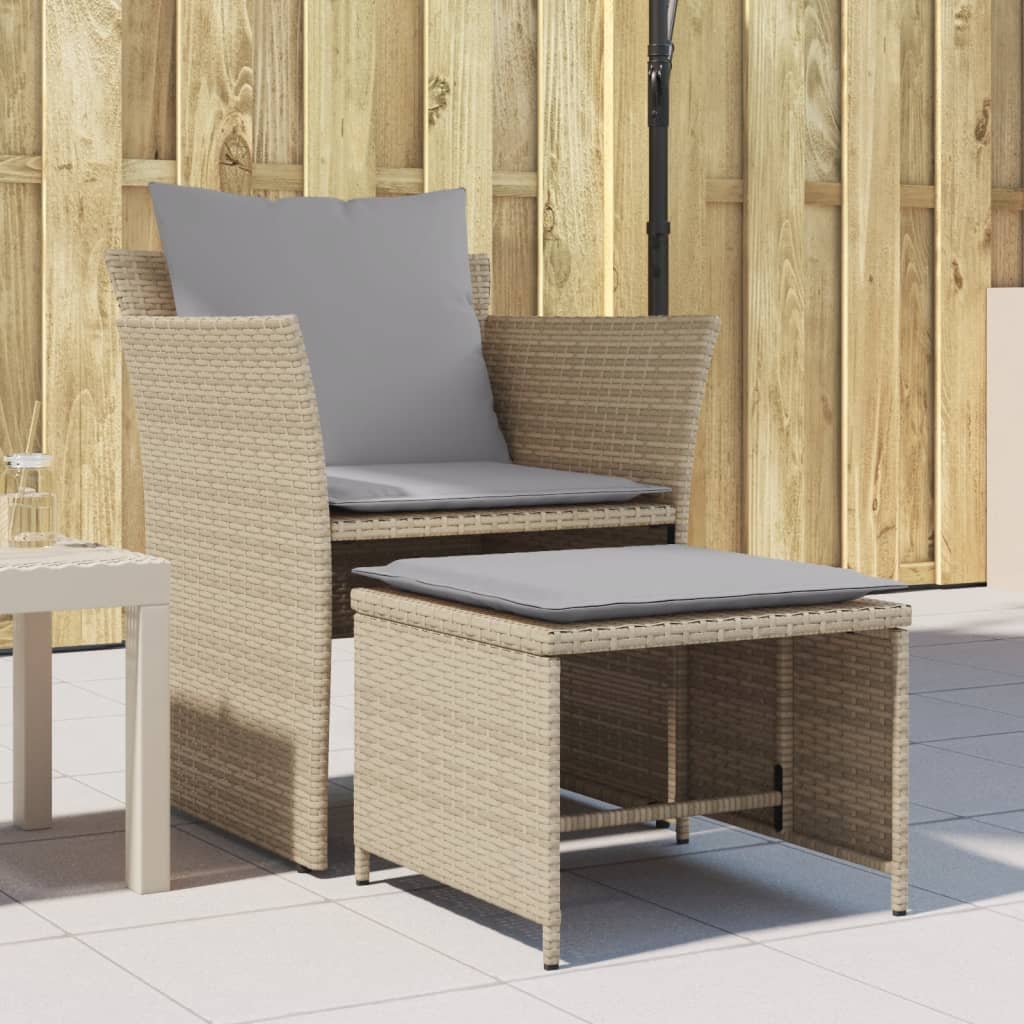 vidaXL Gartenstuhl mit Fußhocker Schwarz Poly Rattan