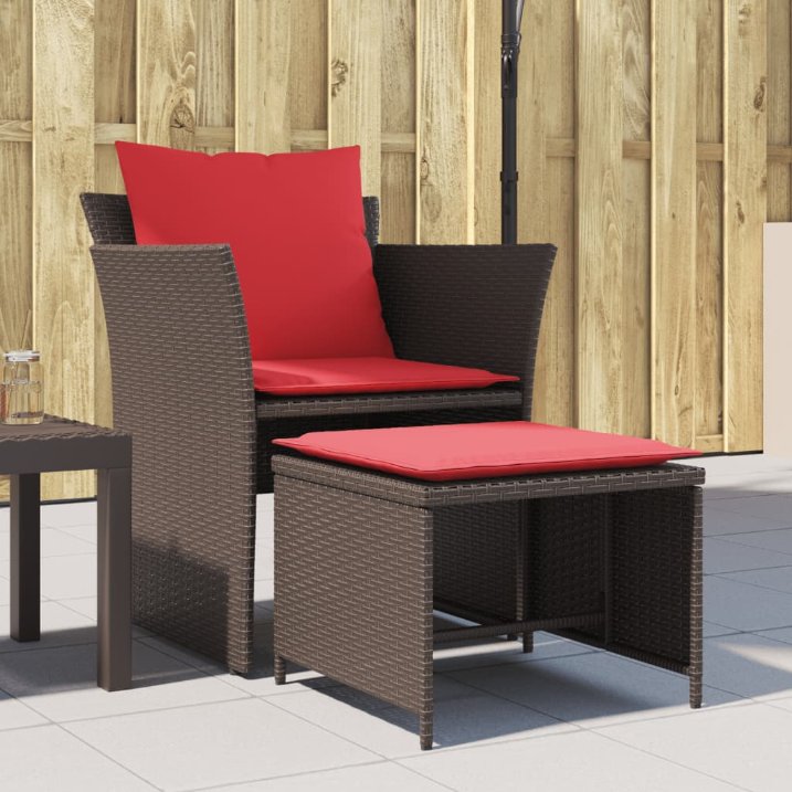 vidaXL Gartenstuhl mit Fußhocker Schwarz Poly Rattan