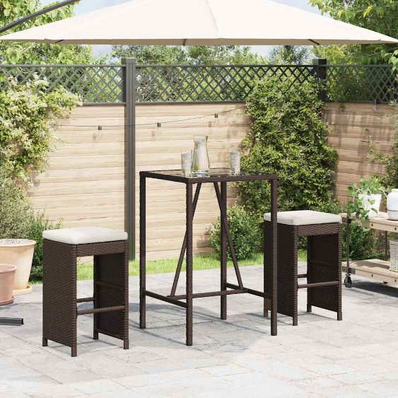 vidaXL Garten-Barhocker mit Kissen 2 Stk. Braun Poly Rattan