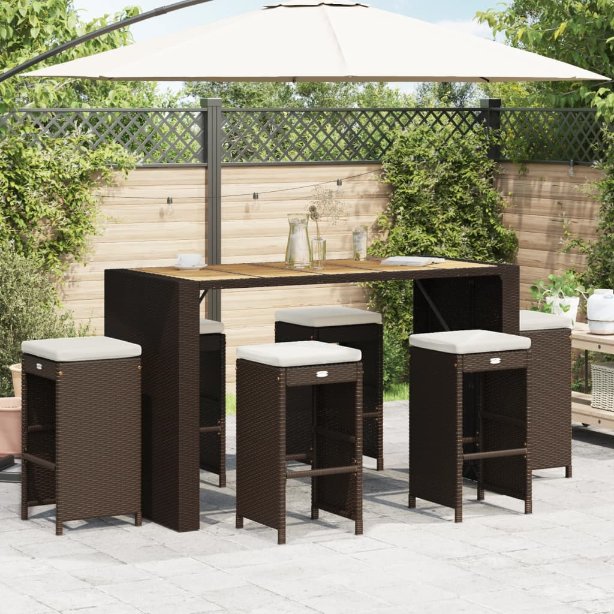vidaXL Garten-Barhocker mit Kissen 2 Stk. Braun Poly Rattan
