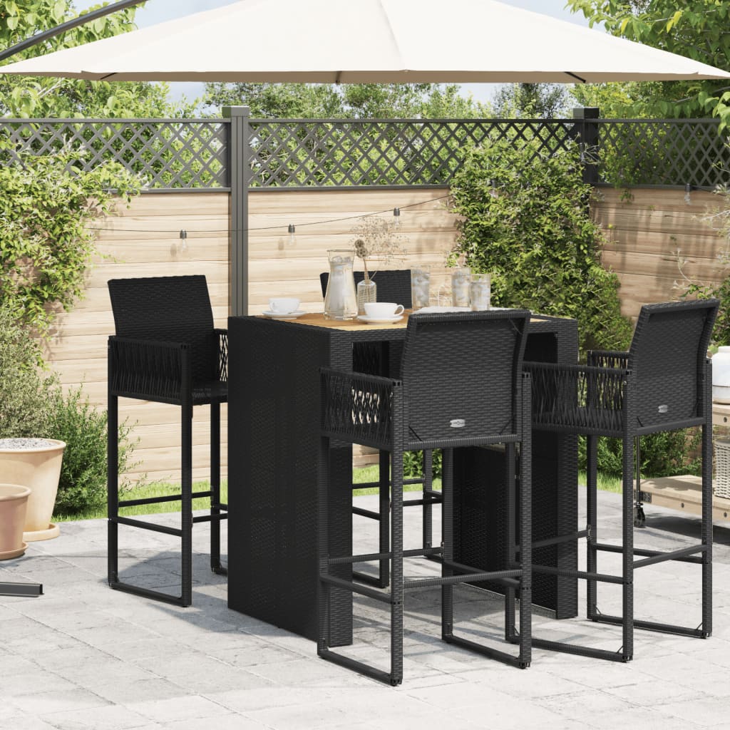 vidaXL Garten-Bartisch mit Holzplatte Schwarz 105x80x110 cm Polyrattan
