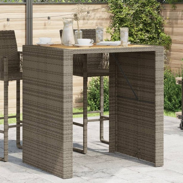 vidaXL Garten-Bartisch mit Holzplatte Schwarz 105x80x110 cm Polyrattan