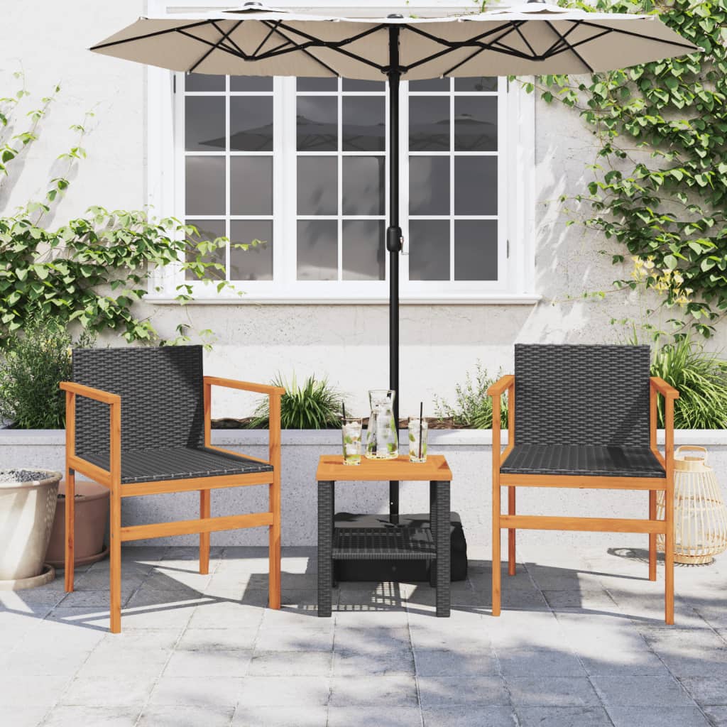 vidaXL Gartenstühle 2 Stk. Schwarz Poly Rattan und Massivholz