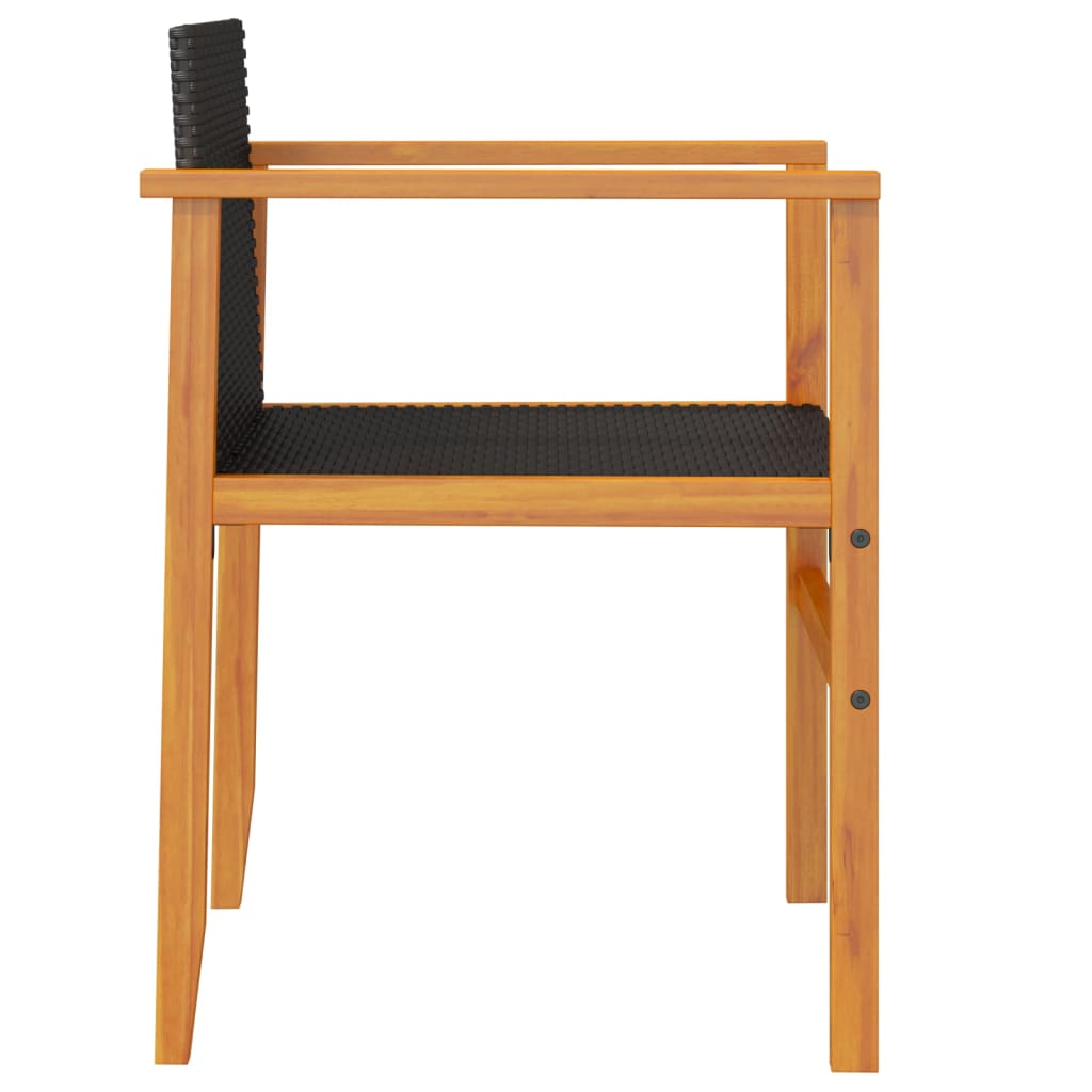 vidaXL Gartenstühle 2 Stk. Schwarz Poly Rattan und Massivholz