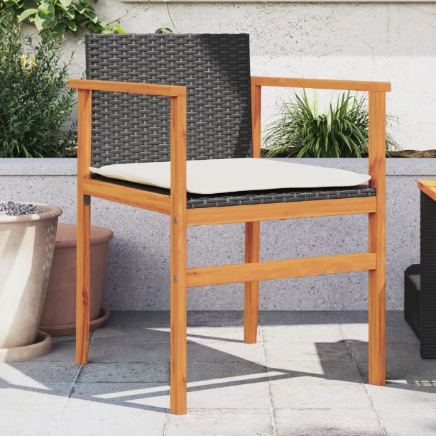 vidaXL Gartenstühle 2 Stk. Schwarz Poly Rattan und Massivholz