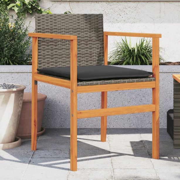 vidaXL Gartenstühle 2 Stk. Schwarz Poly Rattan und Massivholz