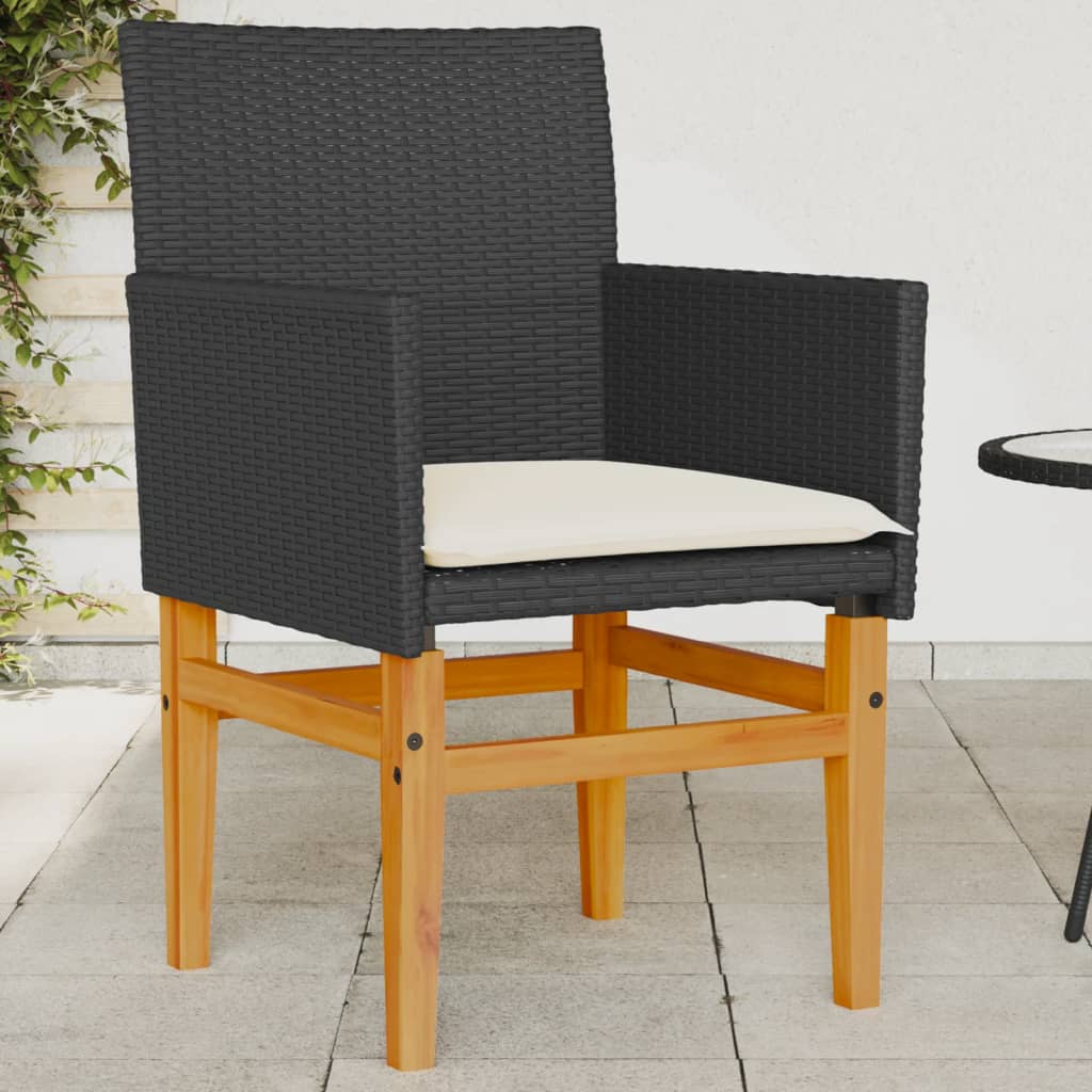 vidaXL Gartenstühle 2 Stk. Schwarz Poly Rattan und Massivholz