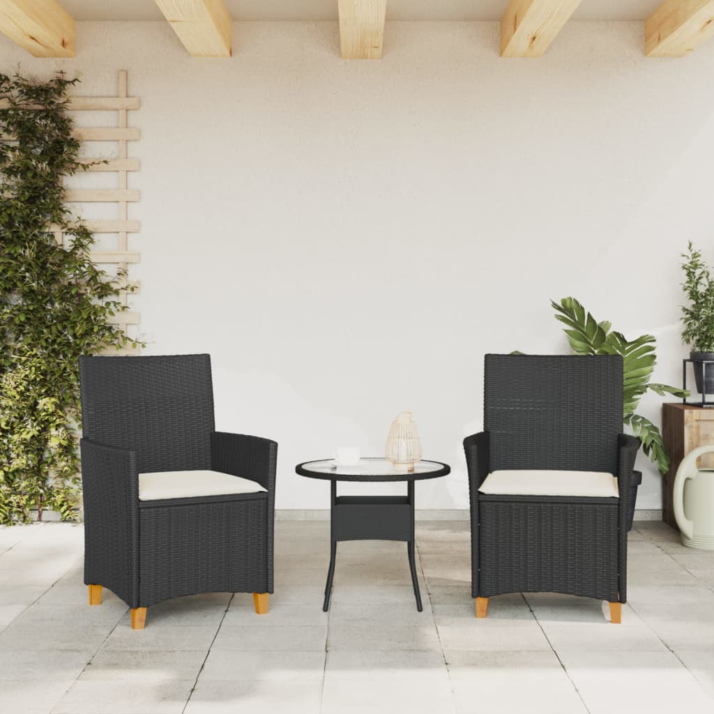 vidaXL Gartenstühle mit Kissen 2 Stk. Schwarz Poly Rattan Massivholz