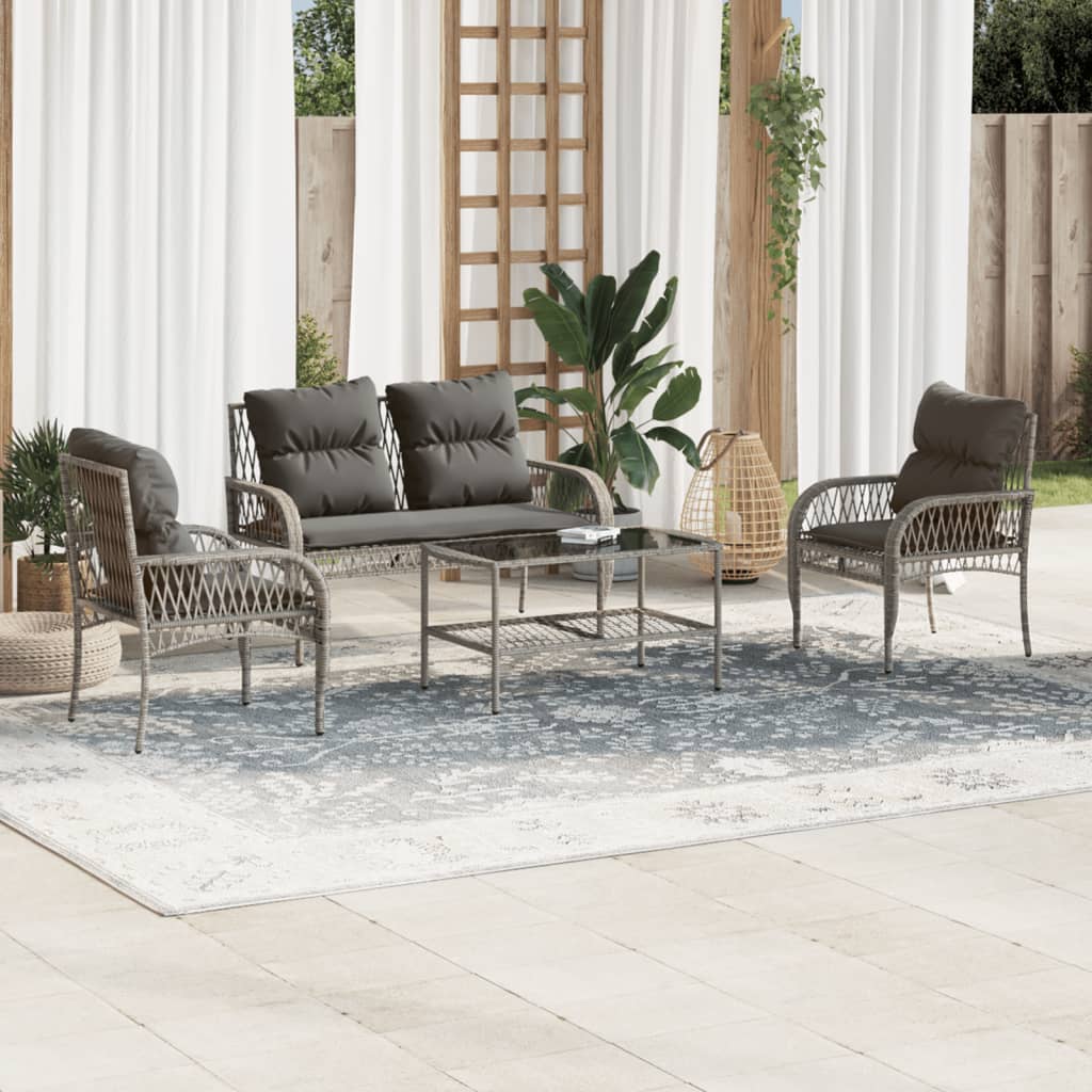 vidaXL 4-tlg. Garten-Sofagarnitur mit Kissen Schwarz Poly Rattan