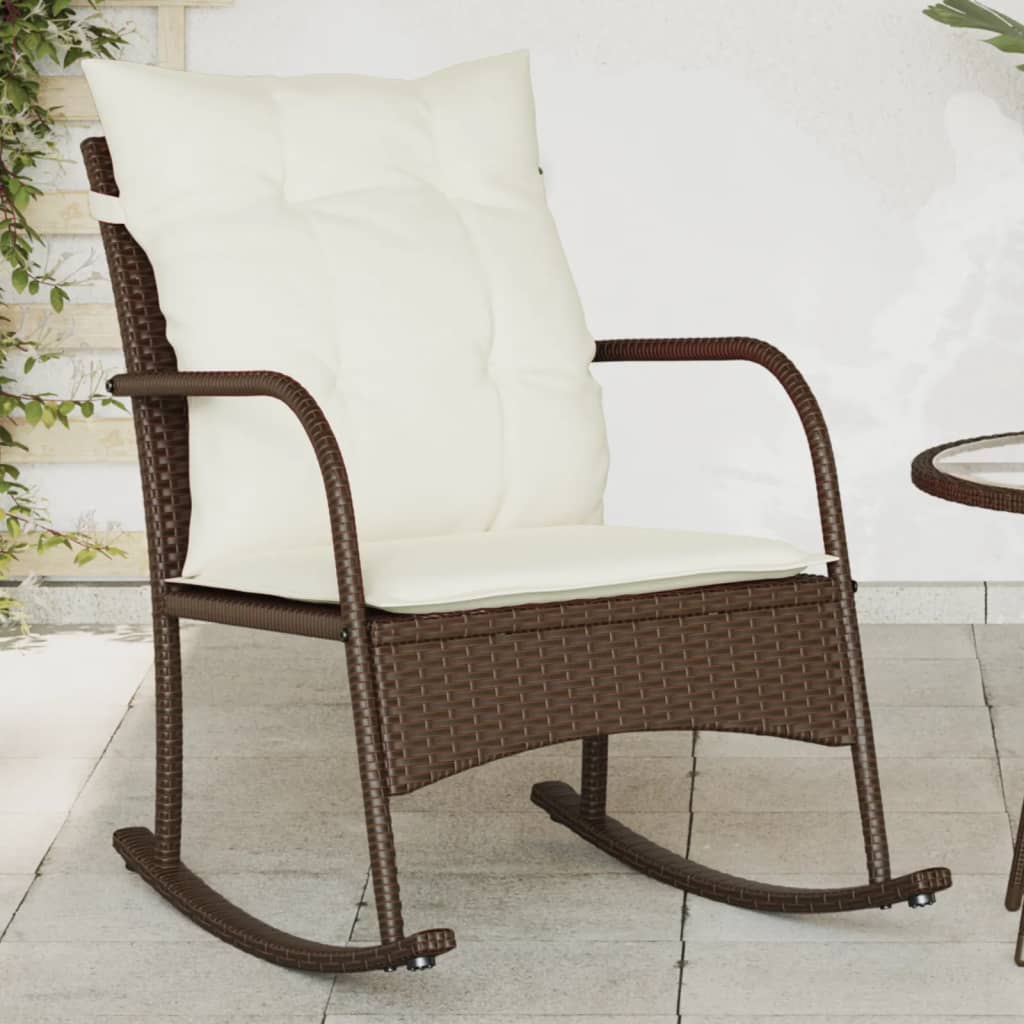 vidaXL Garten-Schaukelstuhl mit Kissen Schwarz Poly Rattan