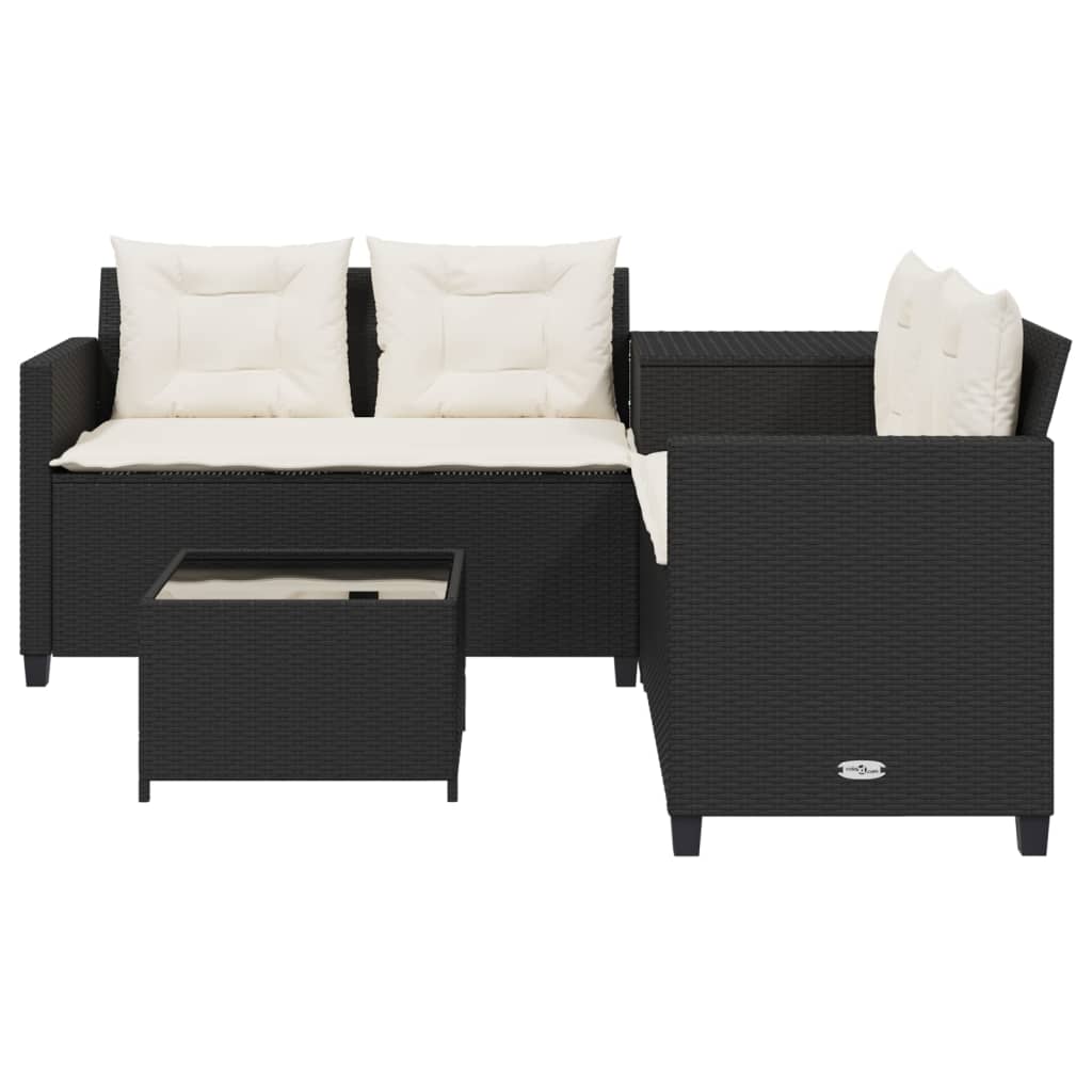 vidaXL Gartensofa in L-Form mit Tisch und Kissen Schwarz Poly Rattan