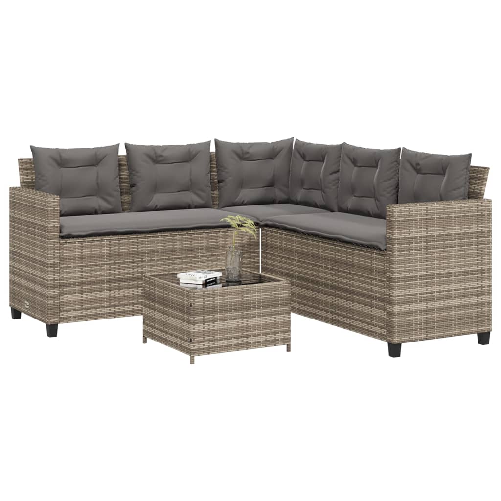 vidaXL Gartensofa in L-Form mit Tisch und Kissen Schwarz Poly Rattan