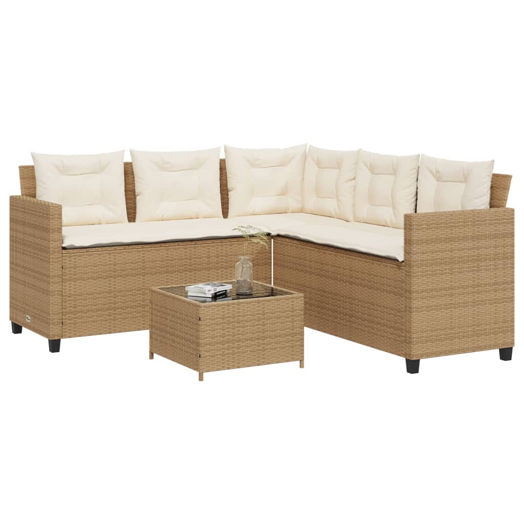 vidaXL Gartensofa in L-Form mit Tisch und Kissen Schwarz Poly Rattan