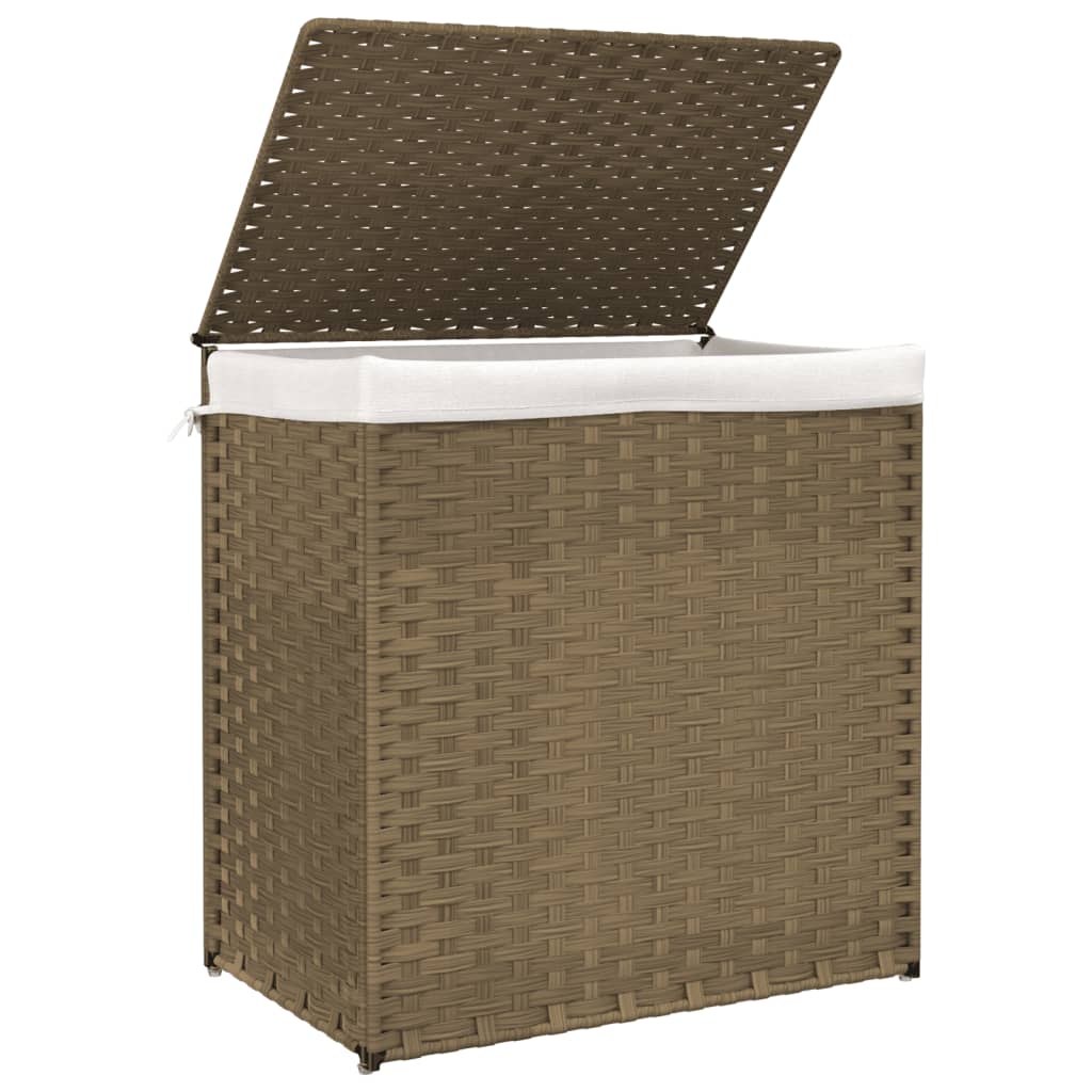 vidaXL Wäschekorb mit 2 Fächern 53x35x57 cm Poly Rattan