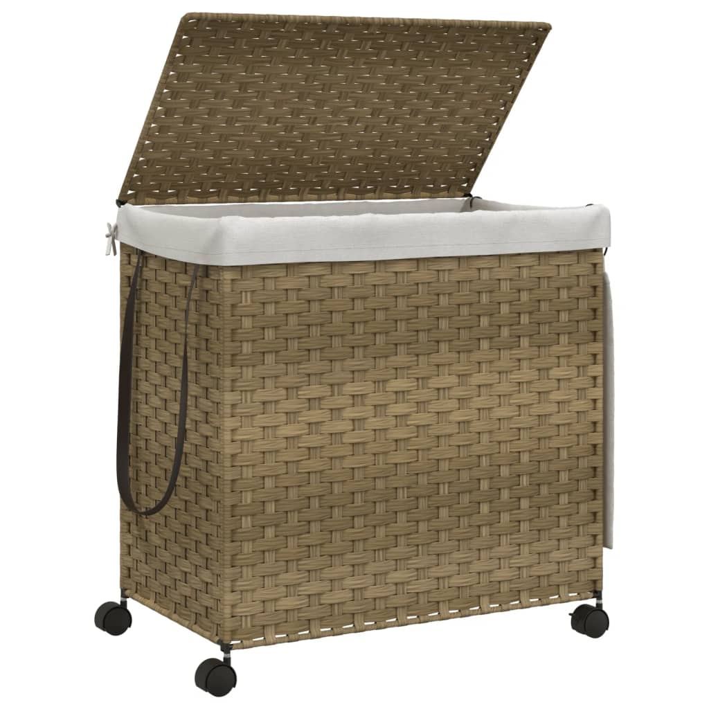 vidaXL Wäschekorb mit Rollen 60x35x60,5 cm Rattan