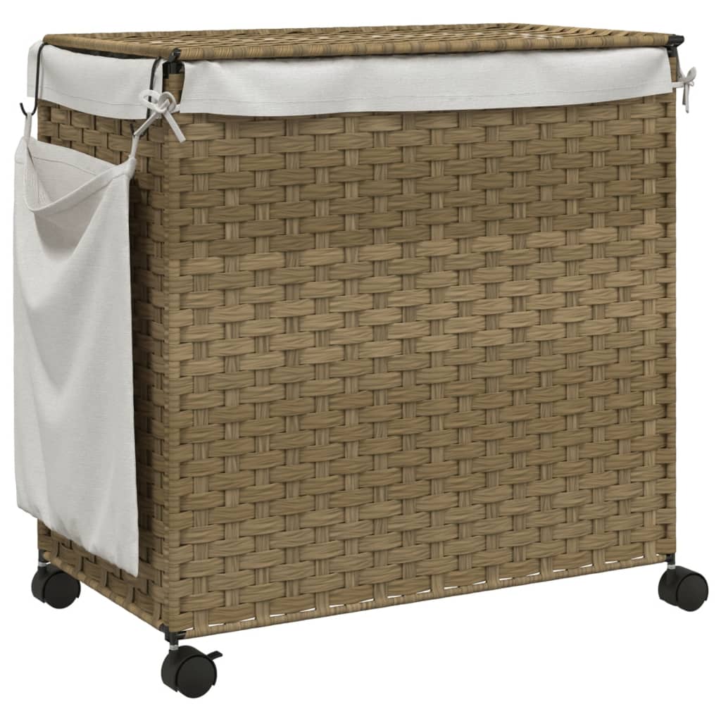 vidaXL Wäschekorb mit Rollen 60x35x60,5 cm Rattan
