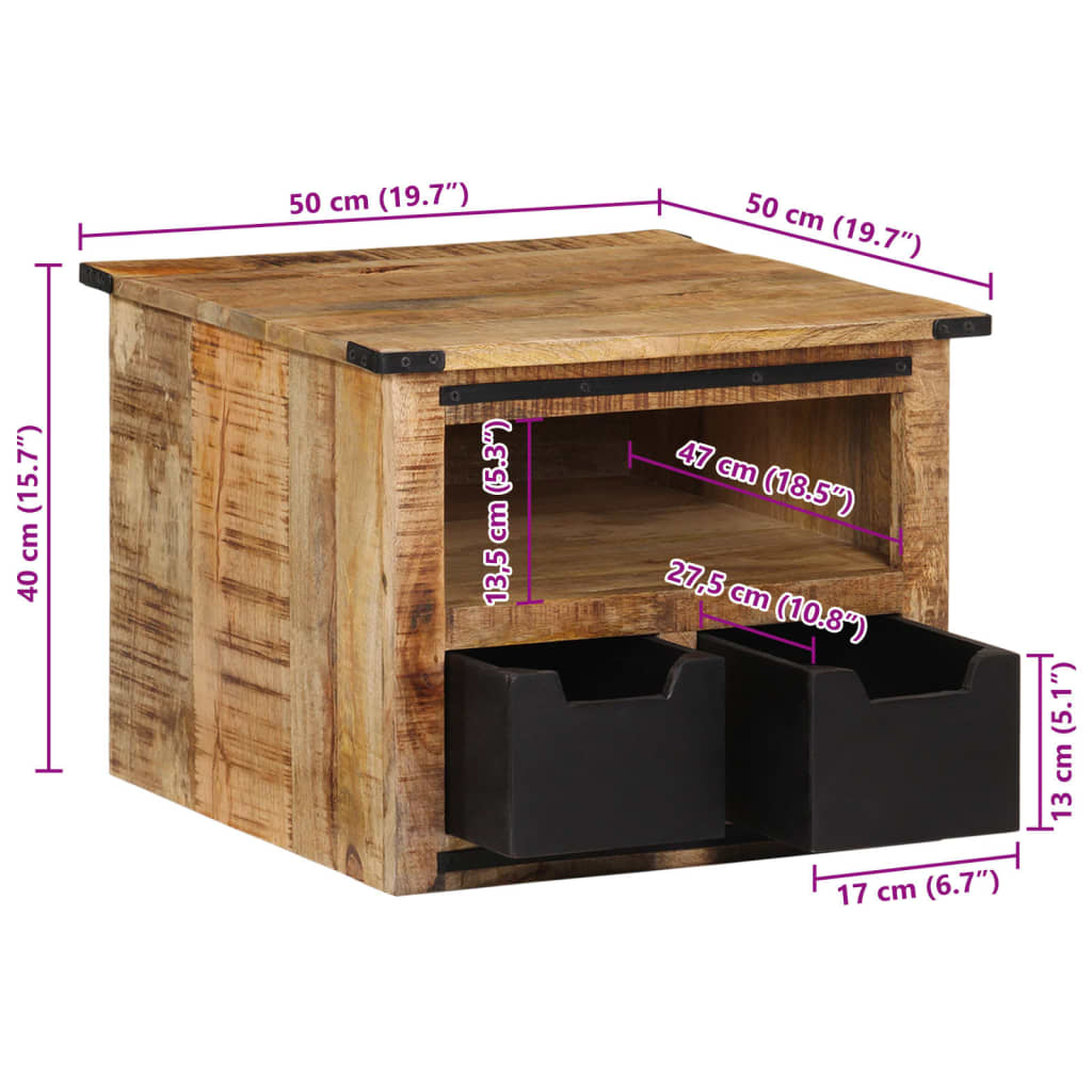 vidaXL Couchtisch mit Schubladen 50x50x40 cm Massivholz Mango