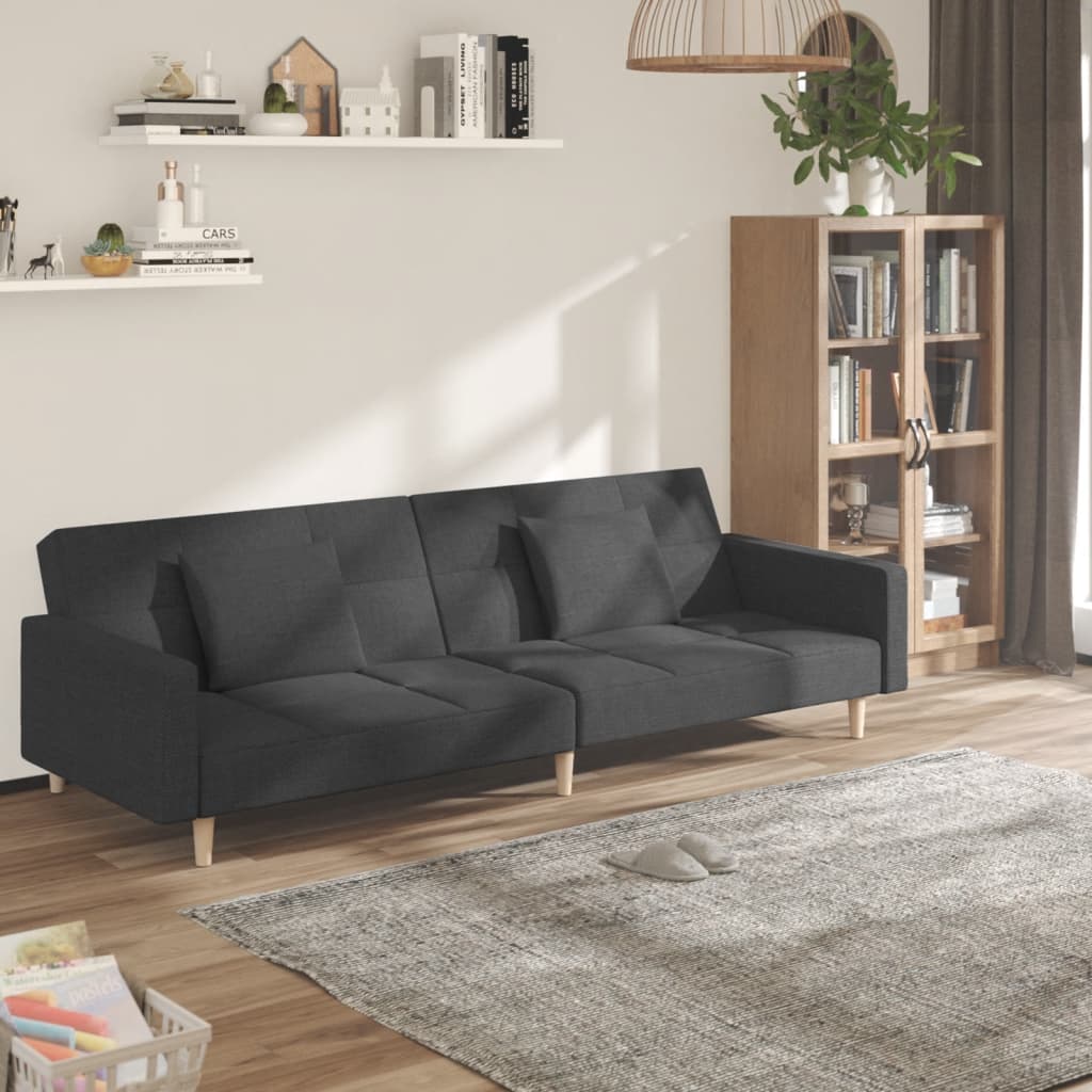vidaXL Schlafsofa 2-Sitzer mit 2 Kissen Hellgrau Stoff