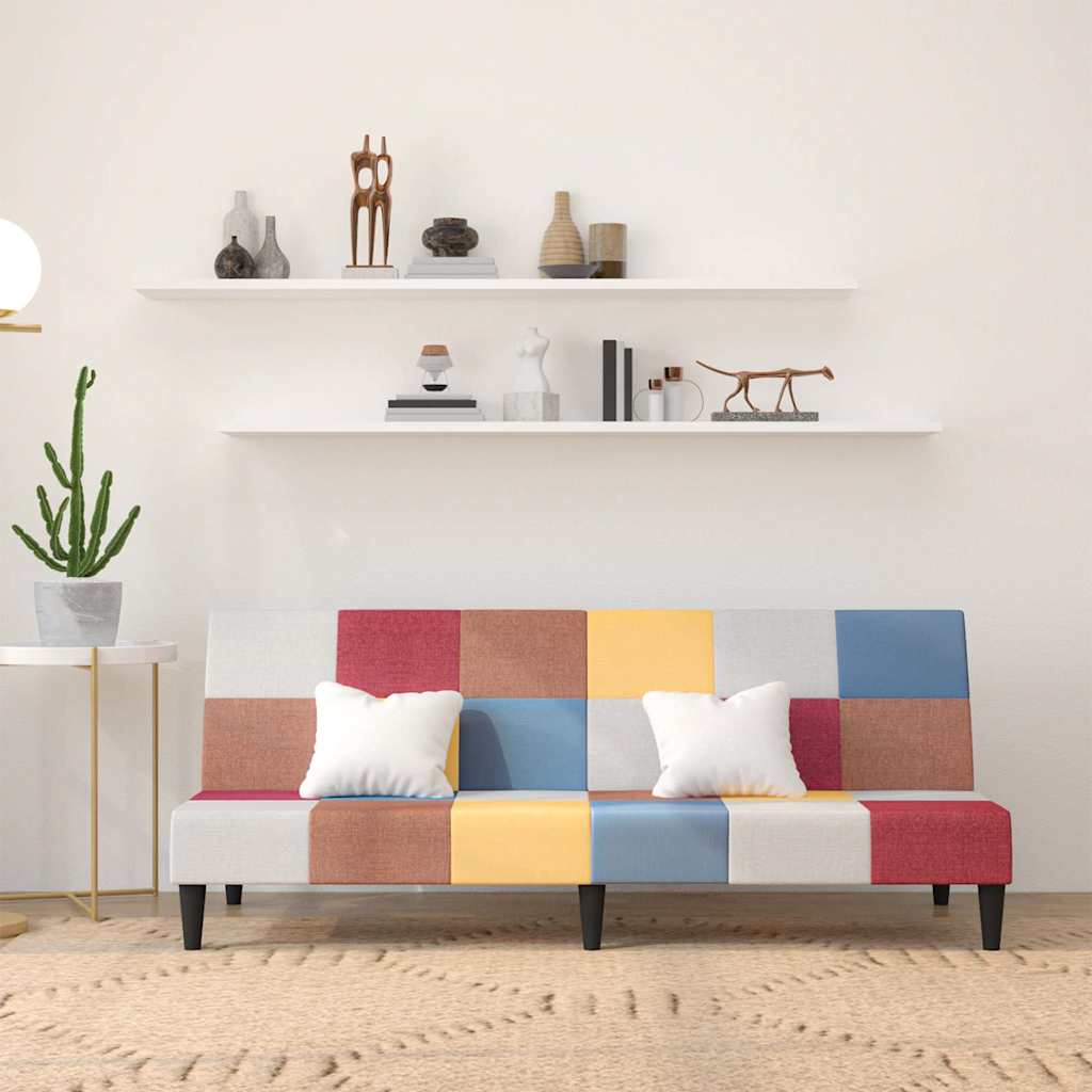 vidaXL Schlafsofa 2-Sitzer mit Fußhocker Patchwork Stoff