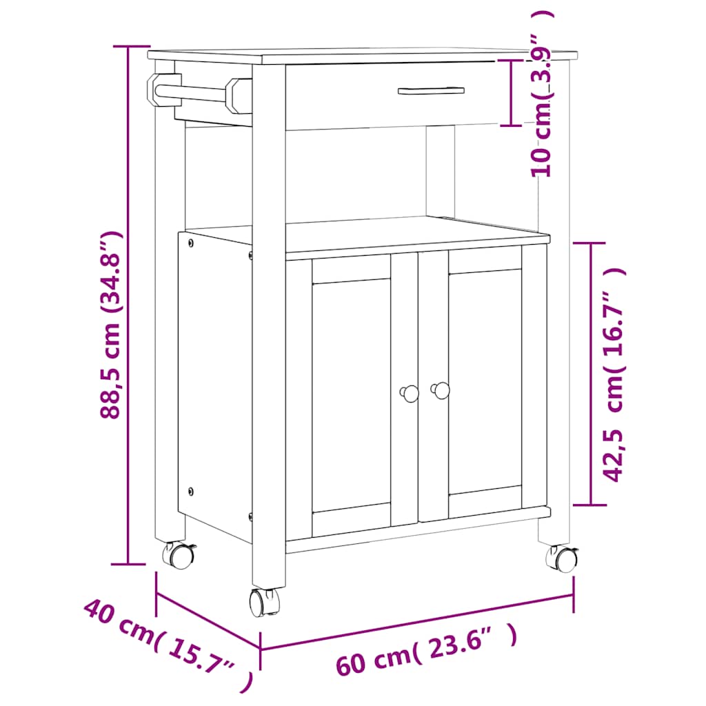 vidaXL Küchenwagen MONZA 60x40x88,5 cm Massivholz Kiefer