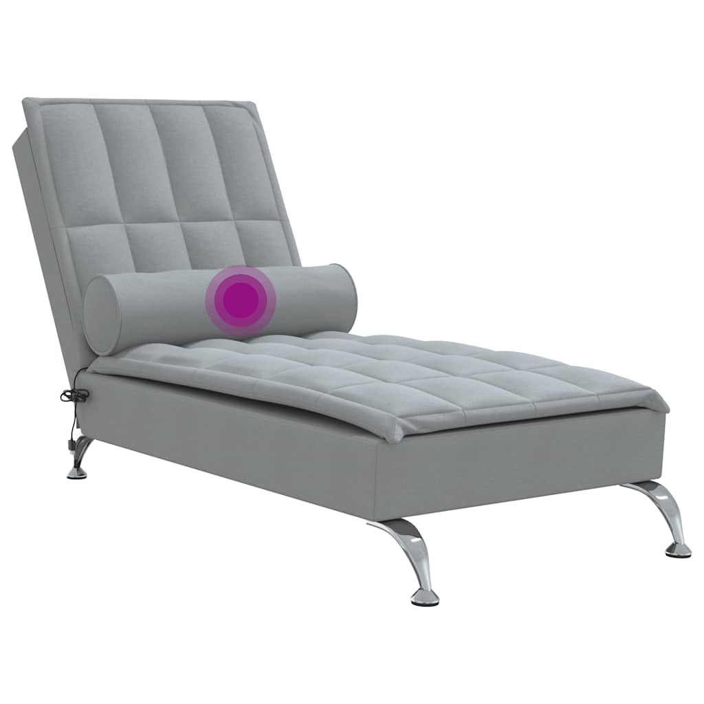 vidaXL Massage-Chaiselongue mit Nackenrolle Hellgrau Stoff
