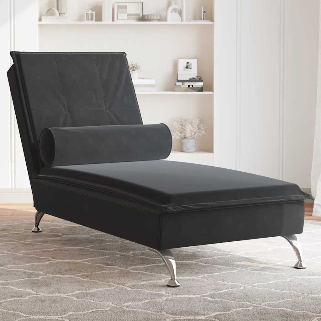 vidaXL Massage-Chaiselongue mit Nackenrolle Hellgrau Samt