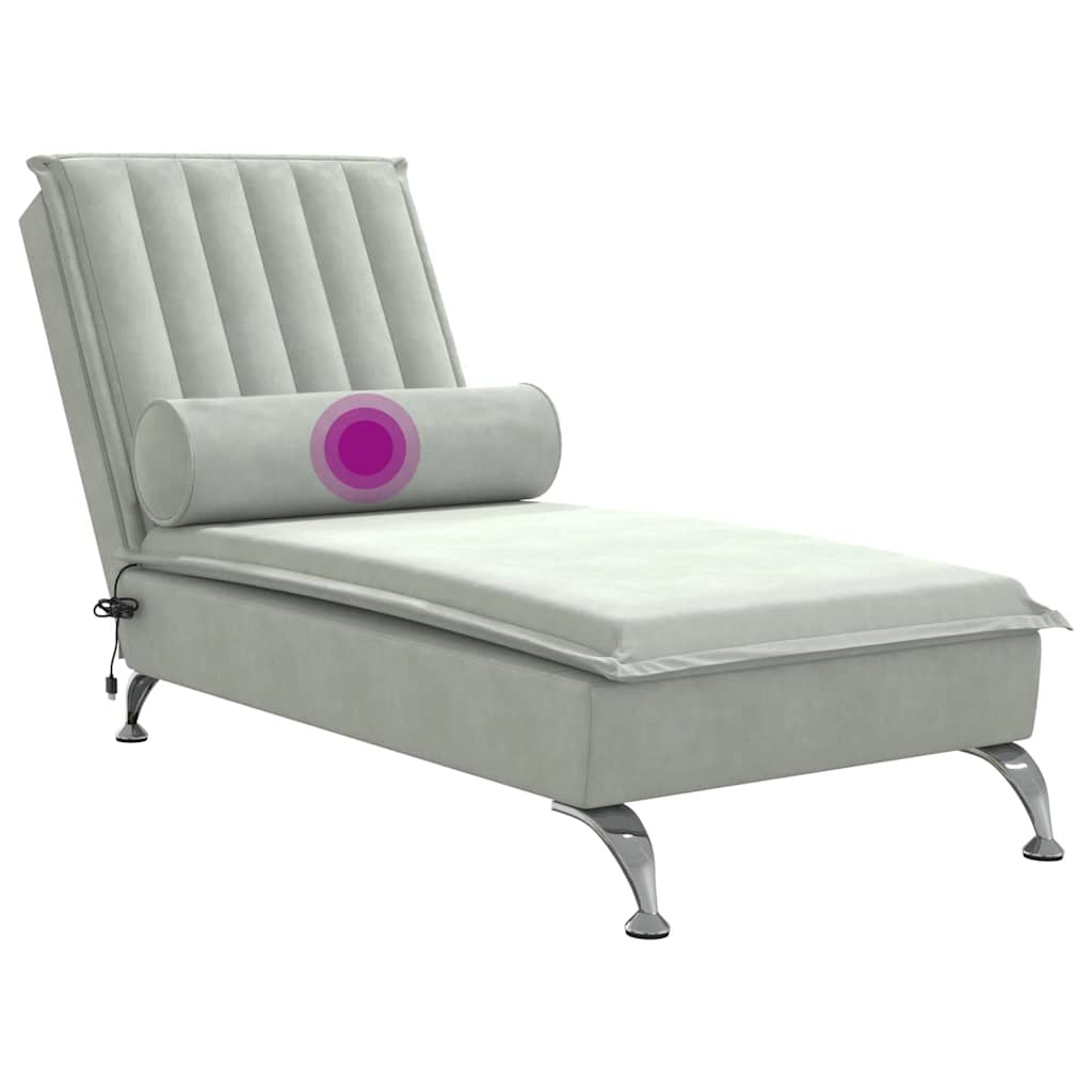 vidaXL Massage-Chaiselongue mit Nackenrolle Hellgrau Samt
