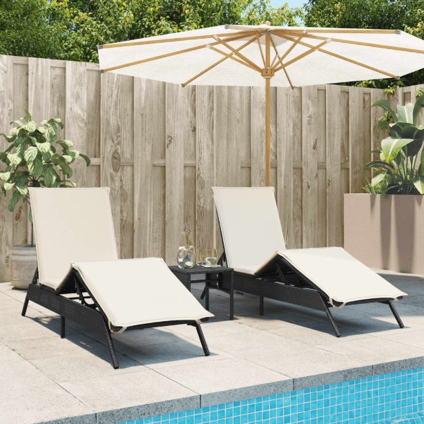 vidaXL Sonnenliege mit Auflage Schwarz Poly-Rattan