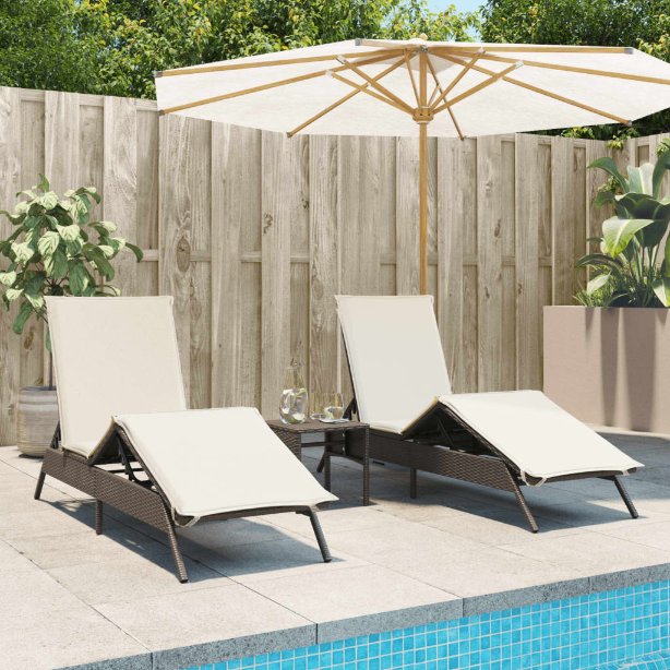 vidaXL Sonnenliege mit Auflage Schwarz Poly-Rattan