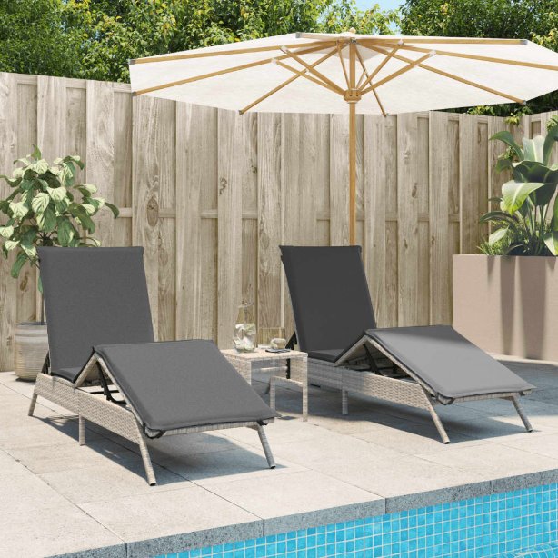 vidaXL Sonnenliege mit Auflage Schwarz Poly-Rattan