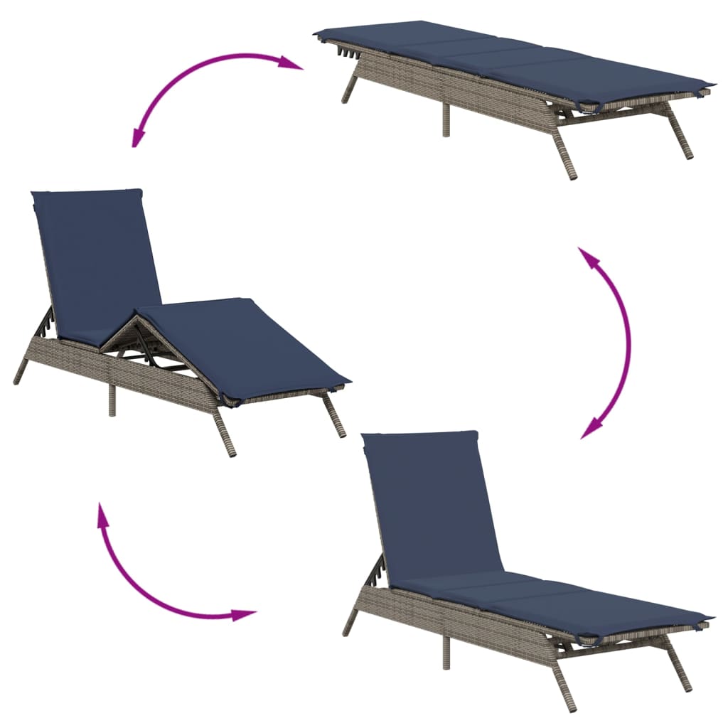 vidaXL Sonnenliegen 2 Stk. mit Tisch Grau Poly Rattan