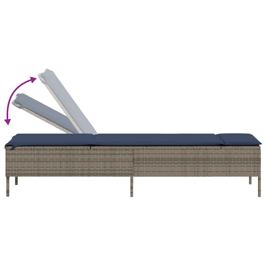 vidaXL Sonnenliege mit Kissen Grau Poly Rattan