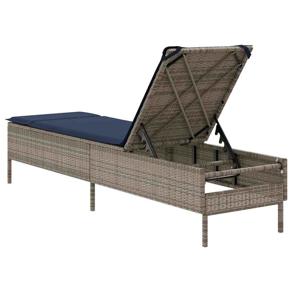 vidaXL Sonnenliege mit Kissen Grau Poly Rattan